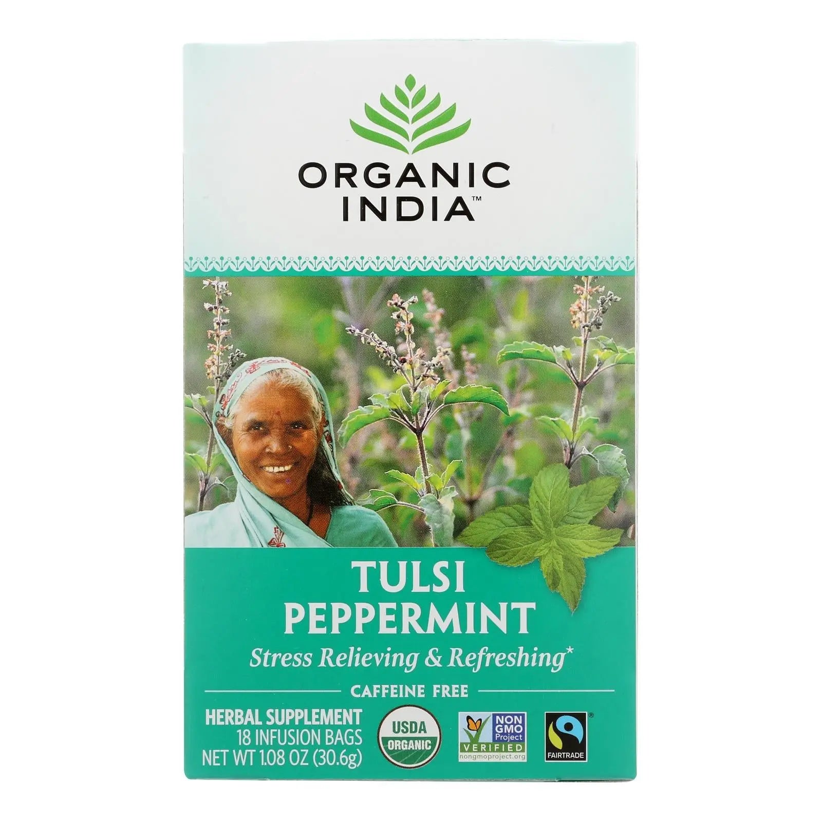 Organic India Organic Tulsi Tea - Peppermint - 18 Tea Bags - Case Of 10 Organic India