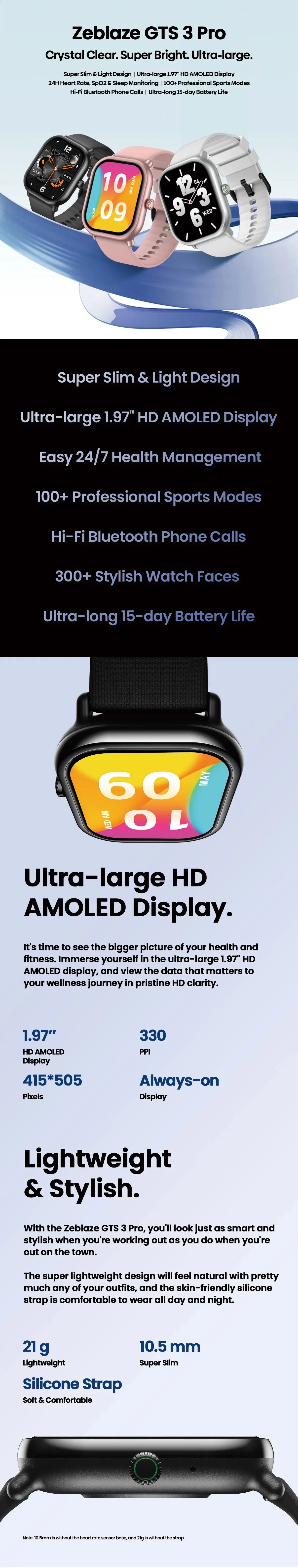 Original Zeblaze GTS 3 Pro Smartwatch 1.97" AMOLED HD Display HiFi Voice Calling SpO2 Health Monitor Sport Smart Watch Men Women GreatEagleInc