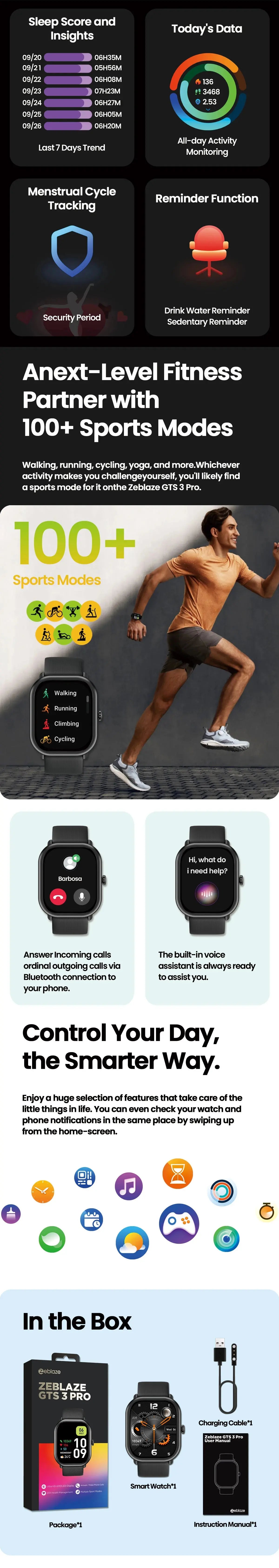 Original Zeblaze GTS 3 Pro Smartwatch 1.97" AMOLED HD Display HiFi Voice Calling SpO2 Health Monitor Sport Smart Watch Men Women GreatEagleInc