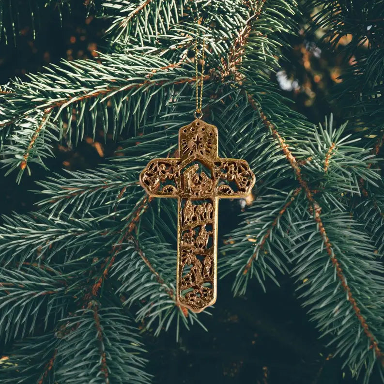 Ornament Nativity Cross Gold Resin 4H Dicksons Inc