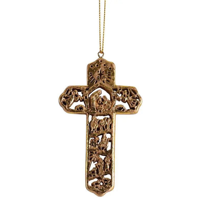 Ornament Nativity Cross Gold Resin 4H Dicksons Inc