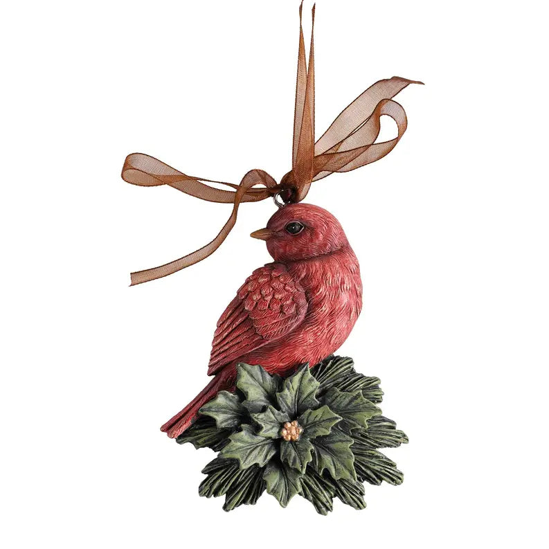 Ornament Redbird On Holly Red Ribbon 4H Dicksons Inc