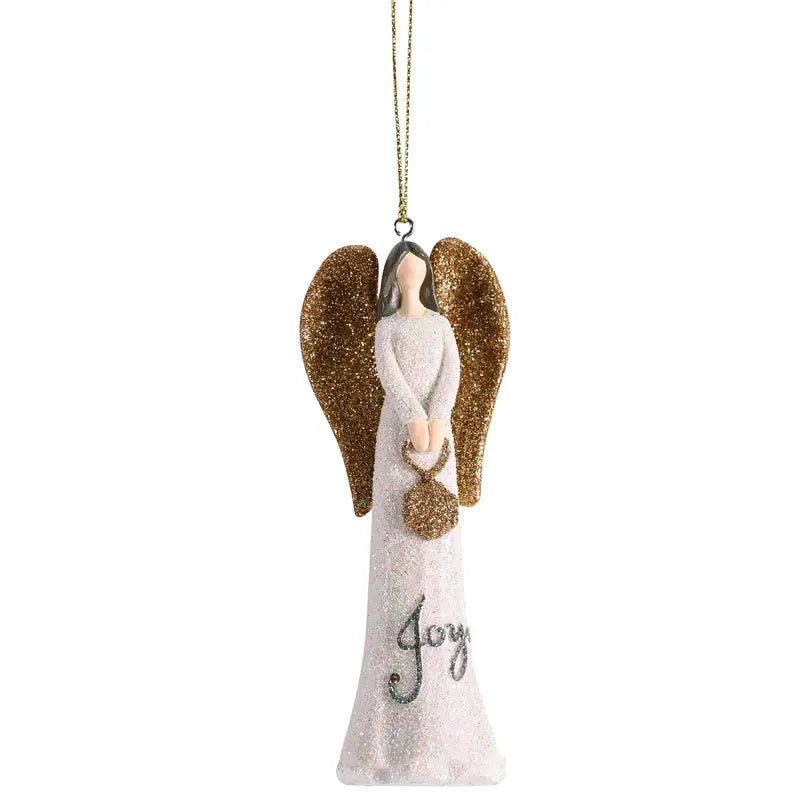Ornament White Gold Glitter Angel Joy 4H Dicksons Inc