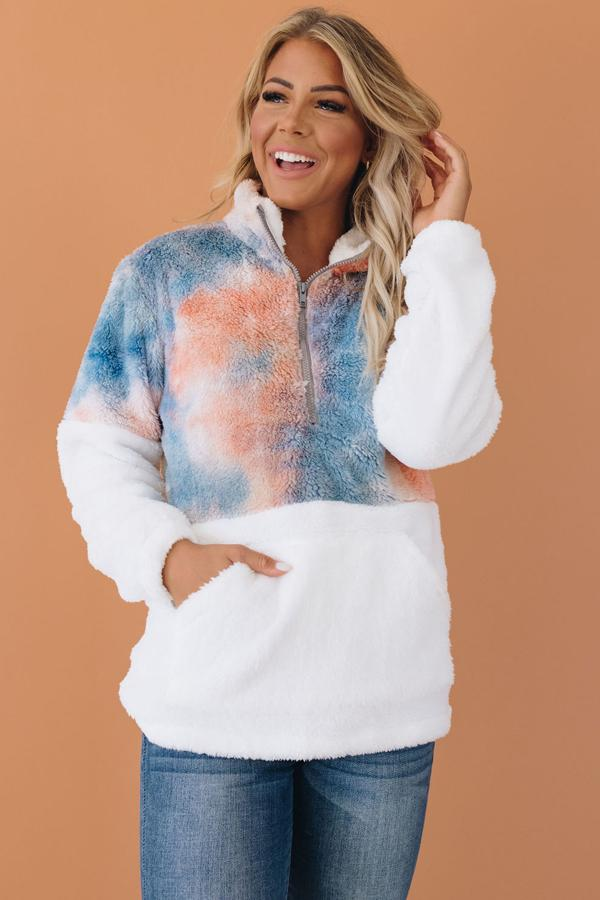 Out for a Stroll Tie Dye Fuffy Pullover Stay Warm in Style