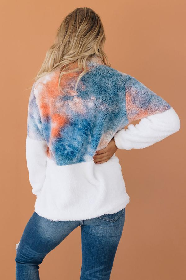 Out for a Stroll Tie Dye Fuffy Pullover Stay Warm in Style