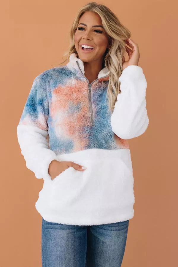 Out for a Stroll Tie Dye Fuffy Pullover Stay Warm in Style