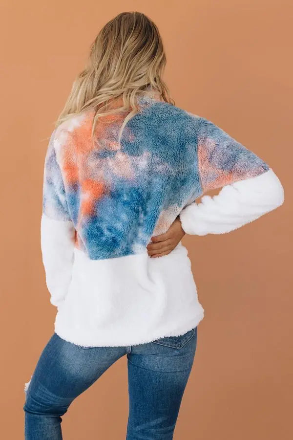 Out for a Stroll Tie Dye Fuffy Pullover Stay Warm in Style