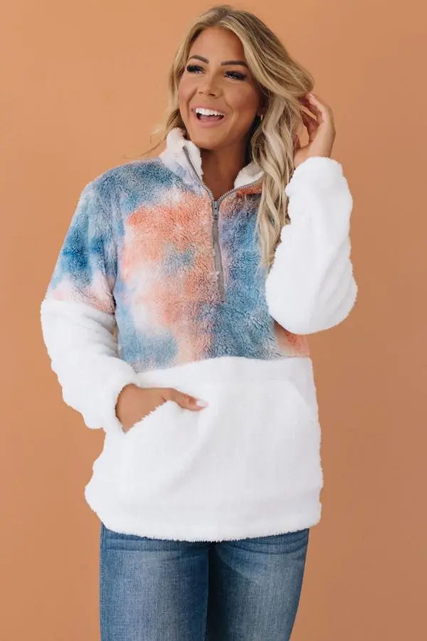 Out for a Stroll Tie Dye Fuffy Pullover Stay Warm in Style