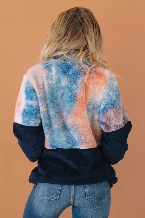 Out for a Stroll Tie Dye Fuffy Pullover Stay Warm in Style