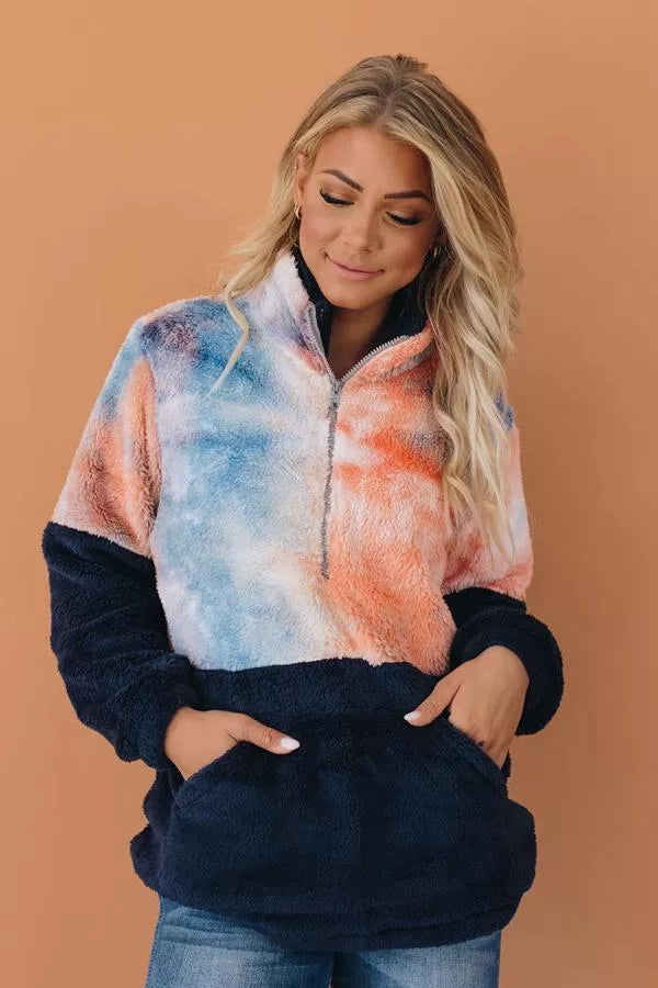 Out for a Stroll Tie Dye Fuffy Pullover Stay Warm in Style