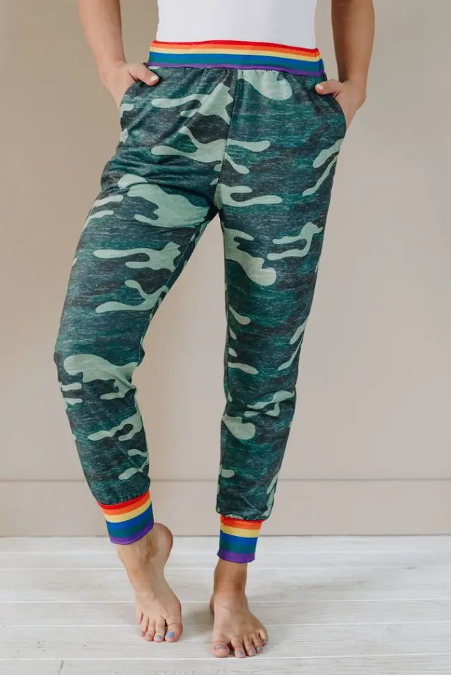 Over the Rainbow Camo Joggers Stay Warm in Style