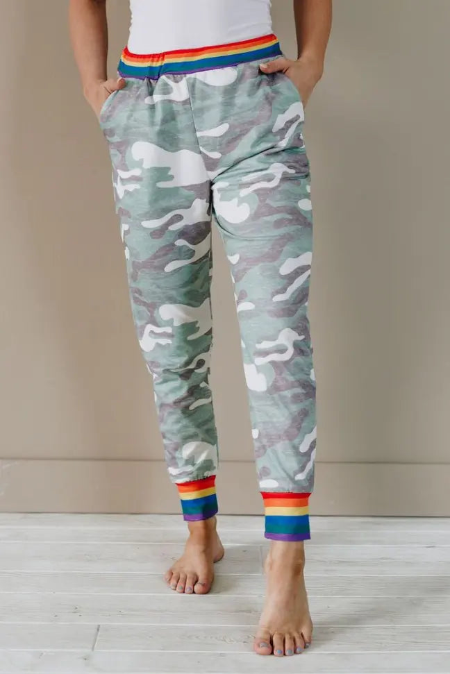 Over the Rainbow Camo Joggers Stay Warm in Style