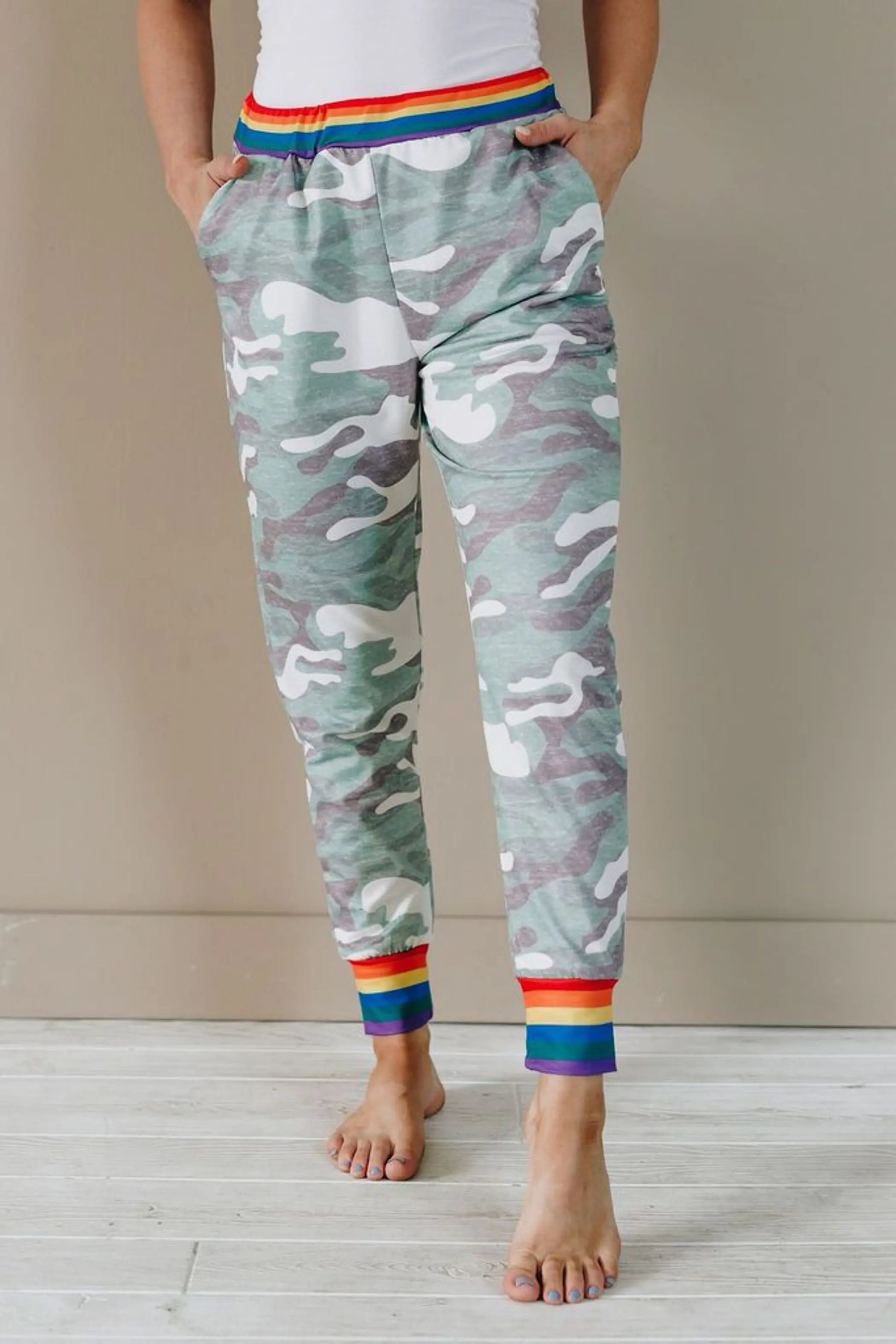 Over the Rainbow Camo Joggers Stay Warm in Style