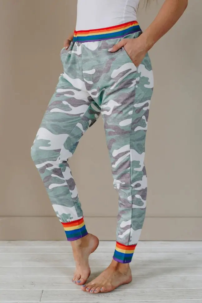Over the Rainbow Camo Joggers Stay Warm in Style