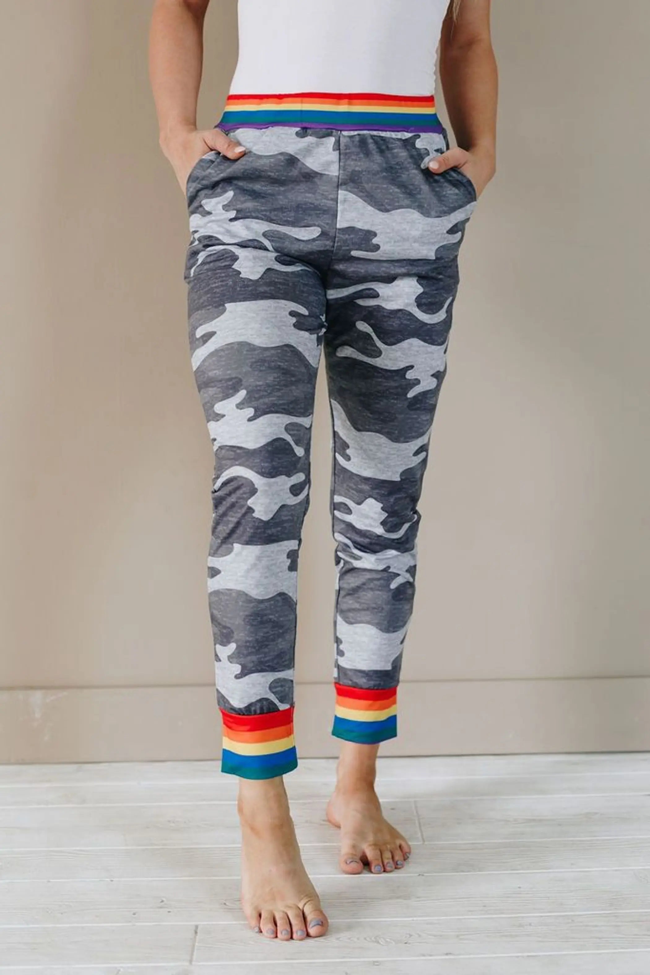 Over the Rainbow Camo Joggers Stay Warm in Style