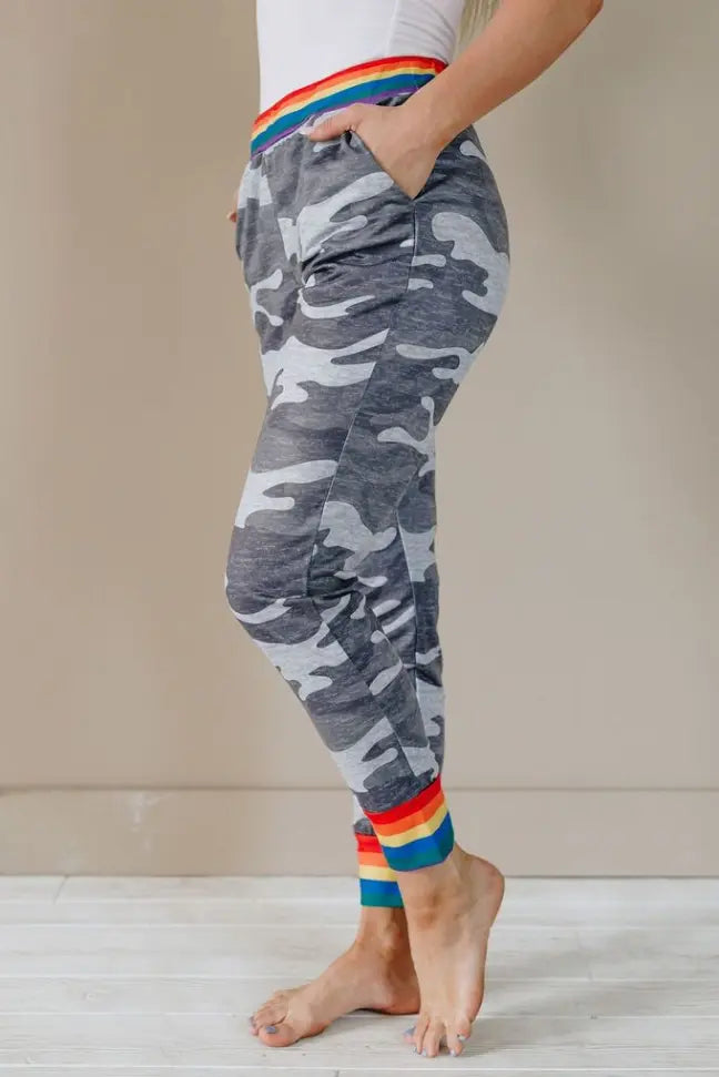 Over the Rainbow Camo Joggers Stay Warm in Style