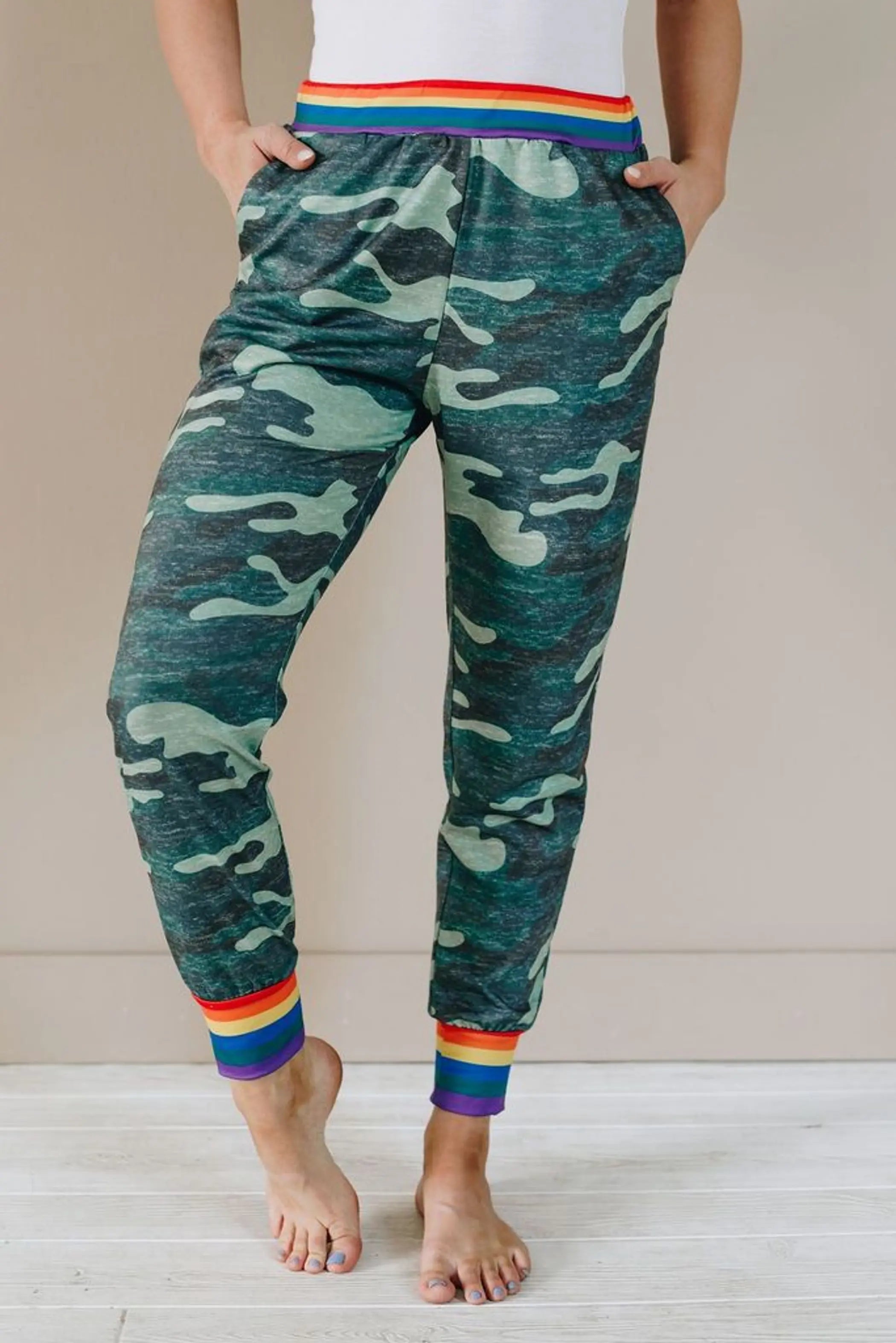 Over the Rainbow Camo Joggers Stay Warm in Style