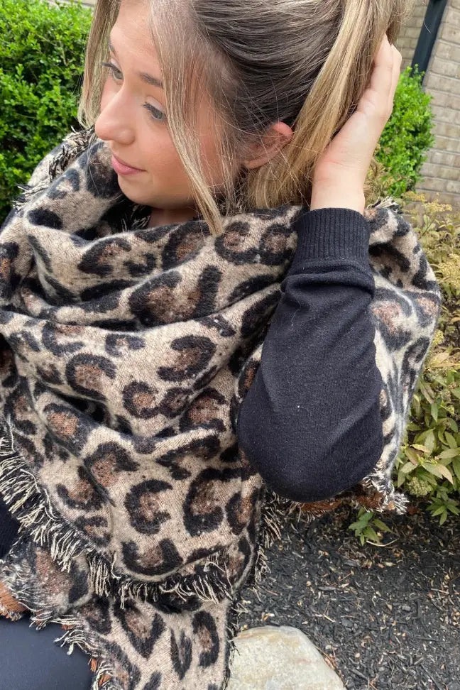 Oversized Leopard Knit Scarf Embellish