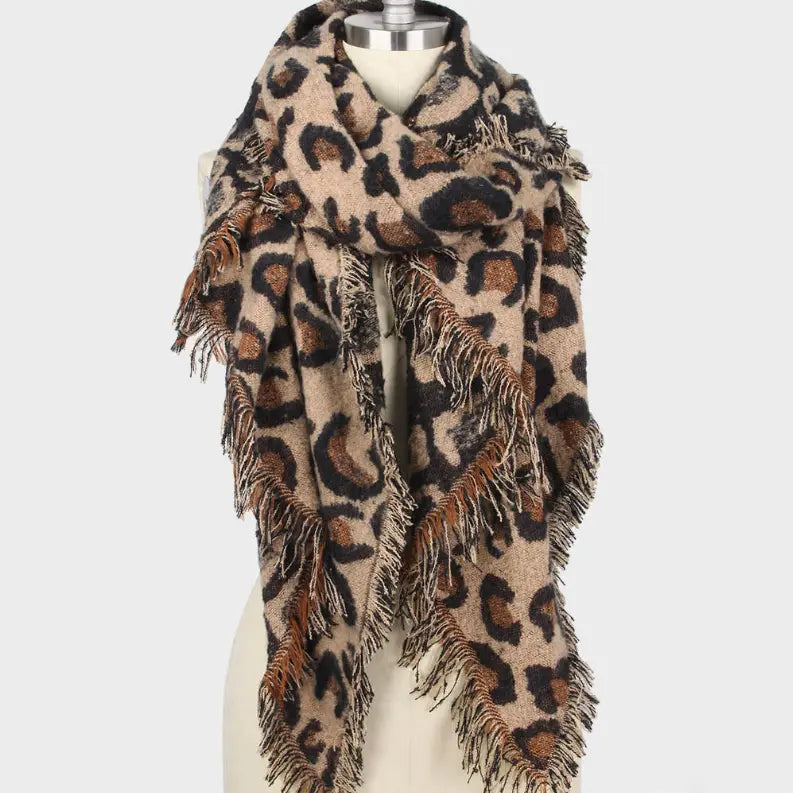 Oversized Leopard Knit Scarf Embellish