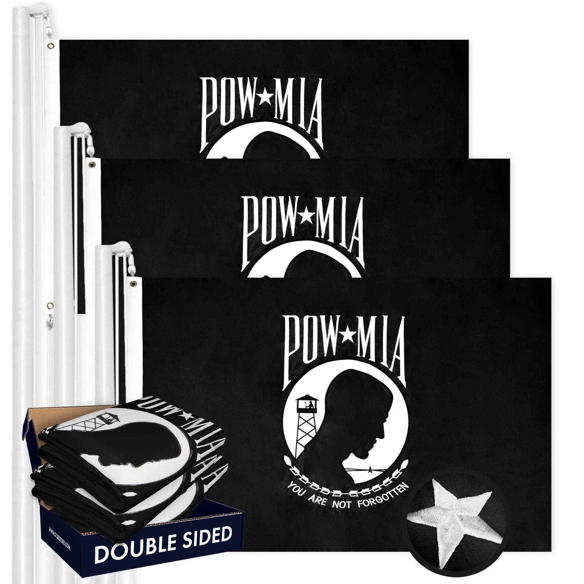POW MIA Flag 2x3FT 3-Pack Double-sided Embroidered Polyester By G128 G128
