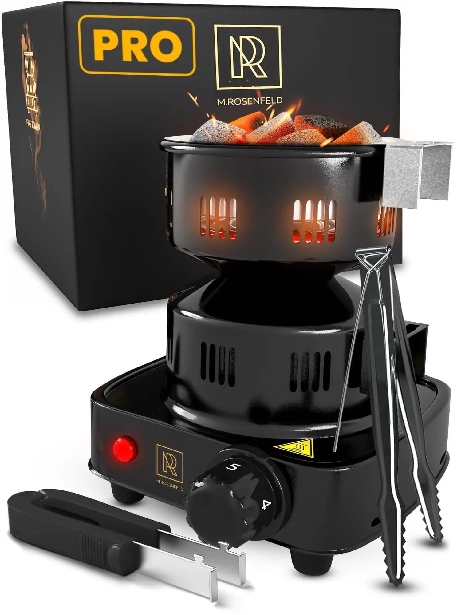 PRO Hookah Coal Burner for Hookah – Professional FIRE Tower Multipurpose Electric Stove for Hookah Coals Burner for Shisha Free Hookah Tongs Hookah Charcoal Burner for Hookah Cubes M. Rosenfeld