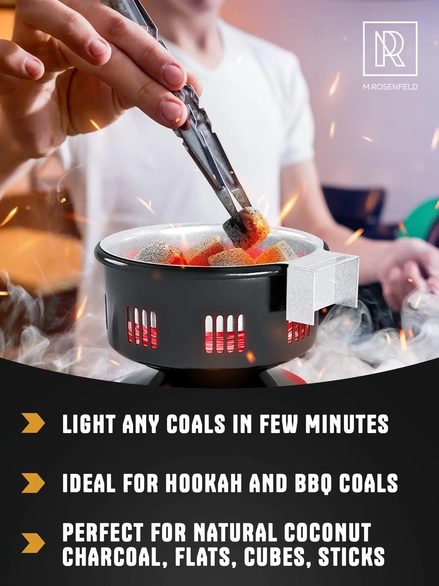 PRO Hookah Coal Burner for Hookah – Professional FIRE Tower Multipurpose Electric Stove for Hookah Coals Burner for Shisha Free Hookah Tongs Hookah Charcoal Burner for Hookah Cubes M. Rosenfeld