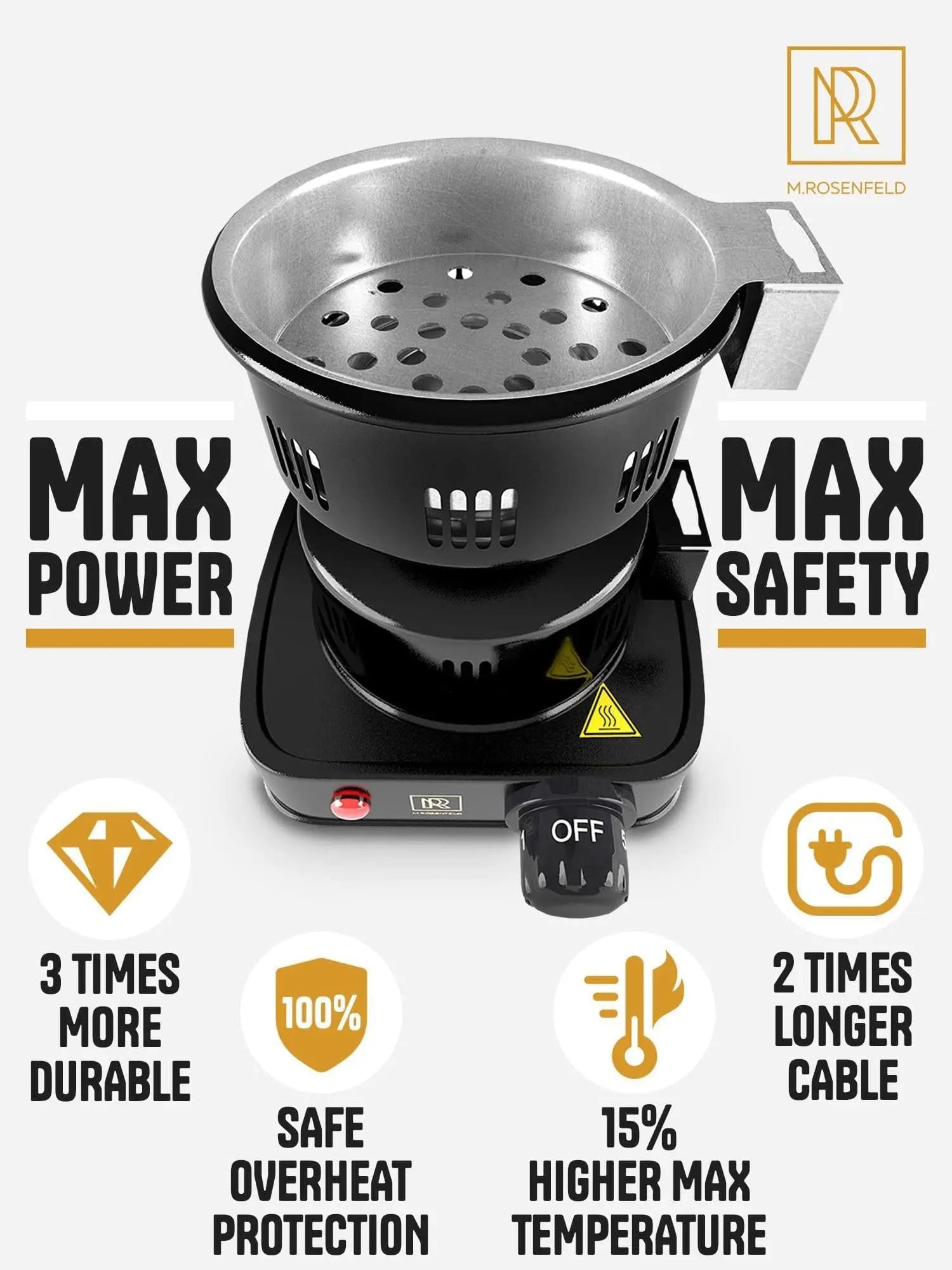 PRO Hookah Coal Burner for Hookah – Professional FIRE Tower Multipurpose Electric Stove for Hookah Coals Burner for Shisha Free Hookah Tongs Hookah Charcoal Burner for Hookah Cubes M. Rosenfeld