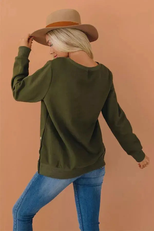 Pacan Pie Casual Button Detail Sweater Stay Warm in Style
