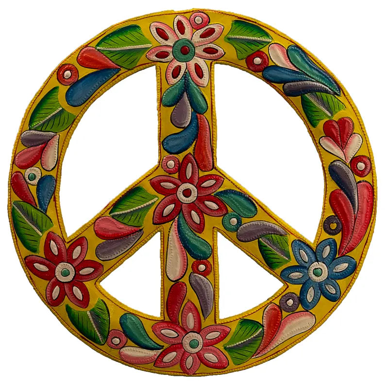 Painted Yellow Floral Peace Sign Le Primitif Galleries