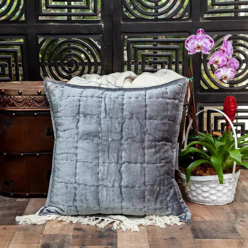 Parkland Collection Anajar Charcoal Solid Quilted Throw Pillow Parkland Collection
