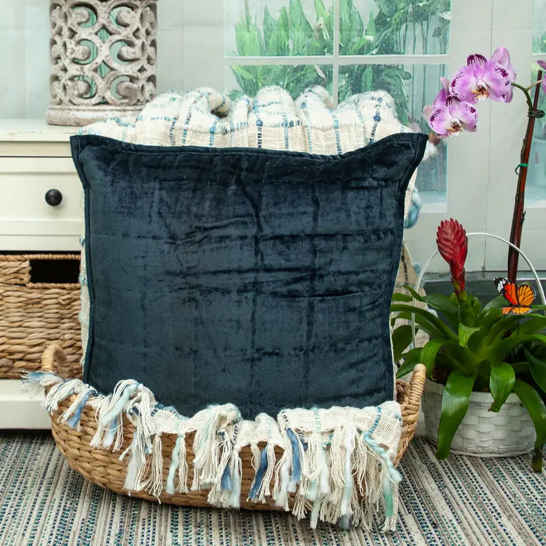 Parkland Collection Cerro Dark Blue Solid Quilted Throw Pillow Parkland Collection