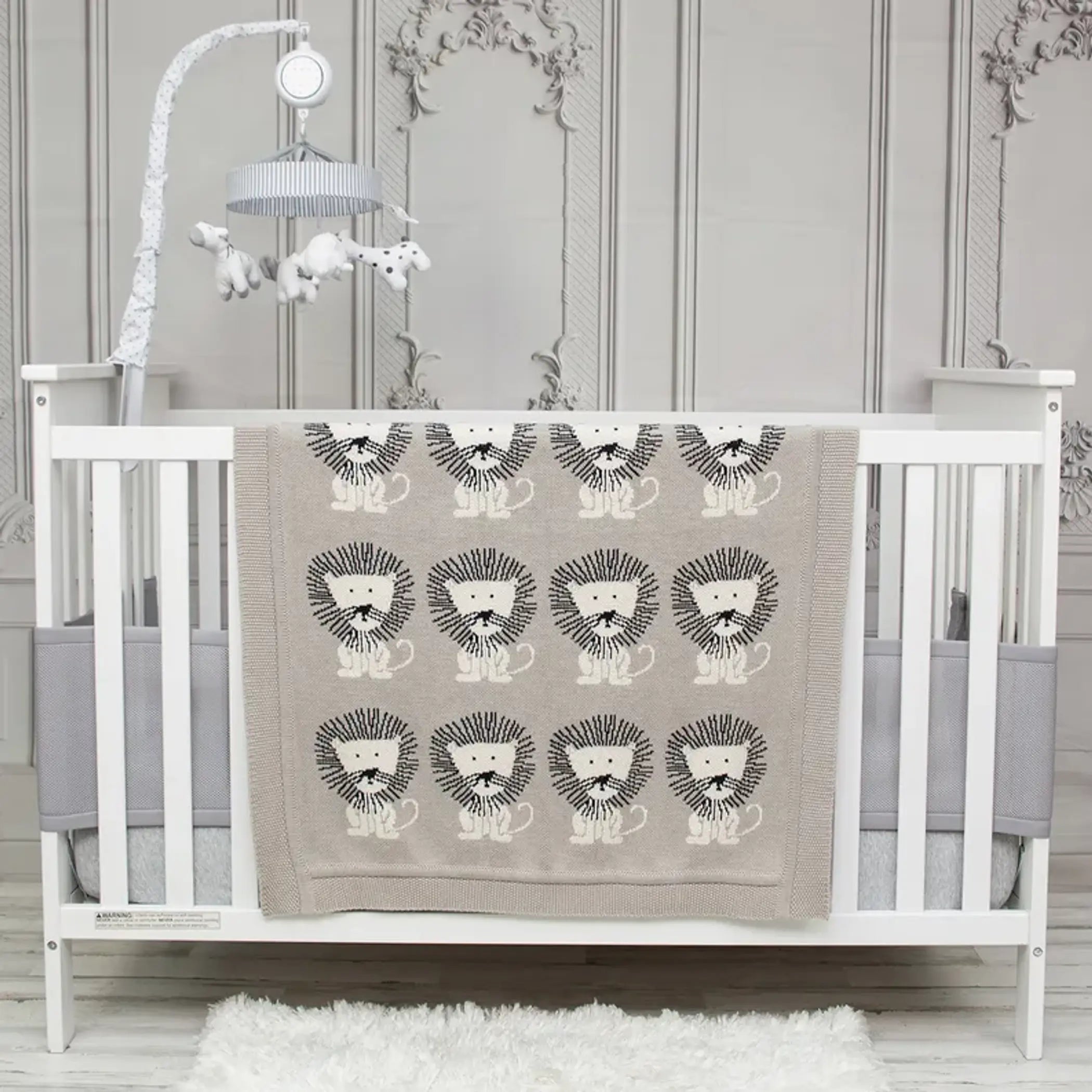 Parkland Collection Lion King Transitional Light Gray Kinitted 32" X 40"  Baby Blanket Parkland Collection