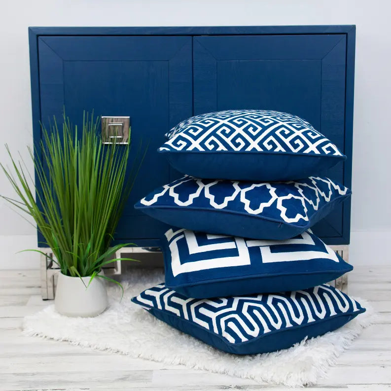 Parkland Collection Transitional Geometric Blue Square 20" x 20" Pillow Parkland Collection