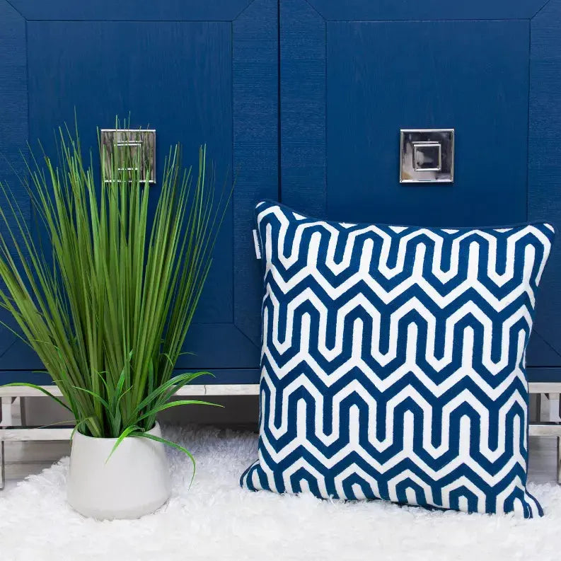 Parkland Collection Transitional Geometric Blue Square 20" x 20" Pillow Parkland Collection