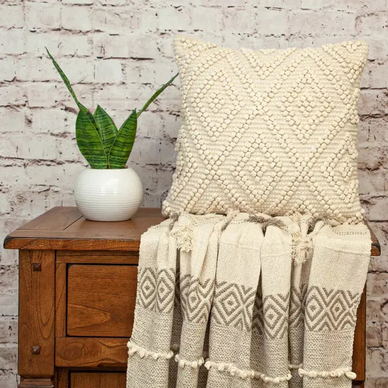 Parkland Collection Transitional Geometric Off-White 20" x 20" Pillow Parkland Collection