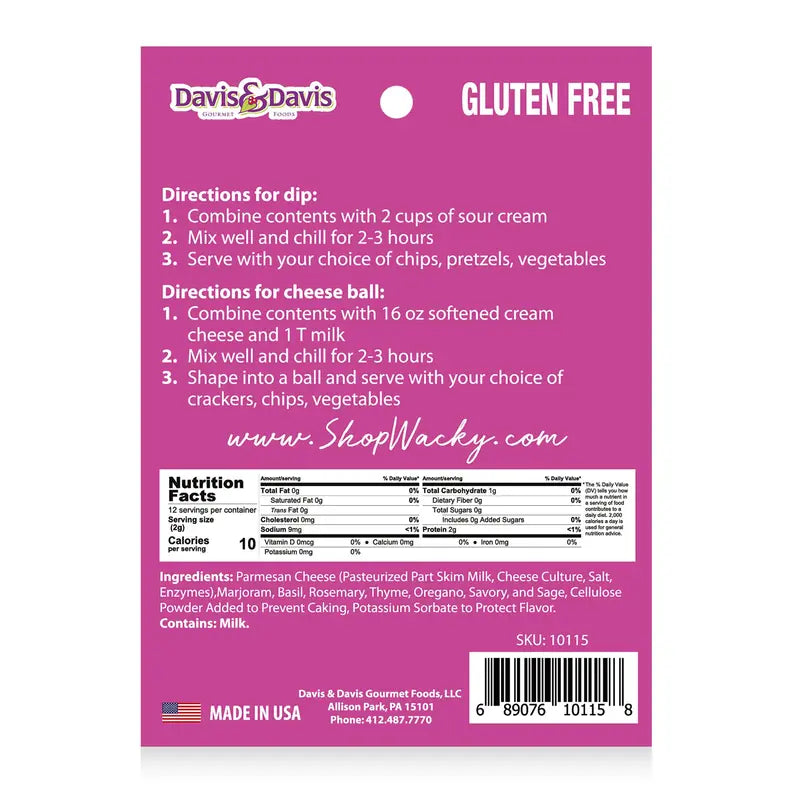 Parmesan Herb Dip Mix Davis & Davis Gourmet Foods