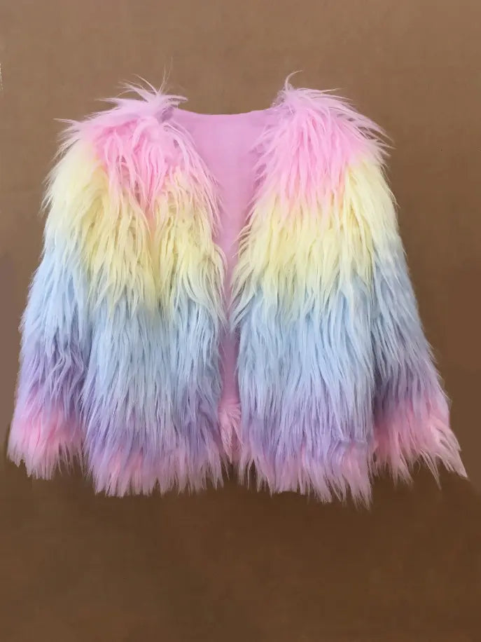 Pastel Rainbow Fur Jacket Little Mass
