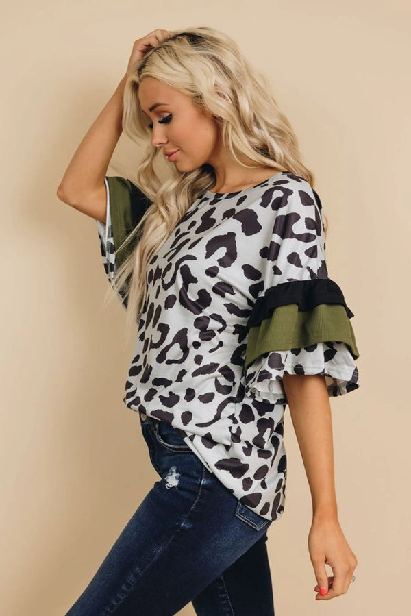 Patricia Leopard Ruffle Sleeve Top Stay Warm in Style