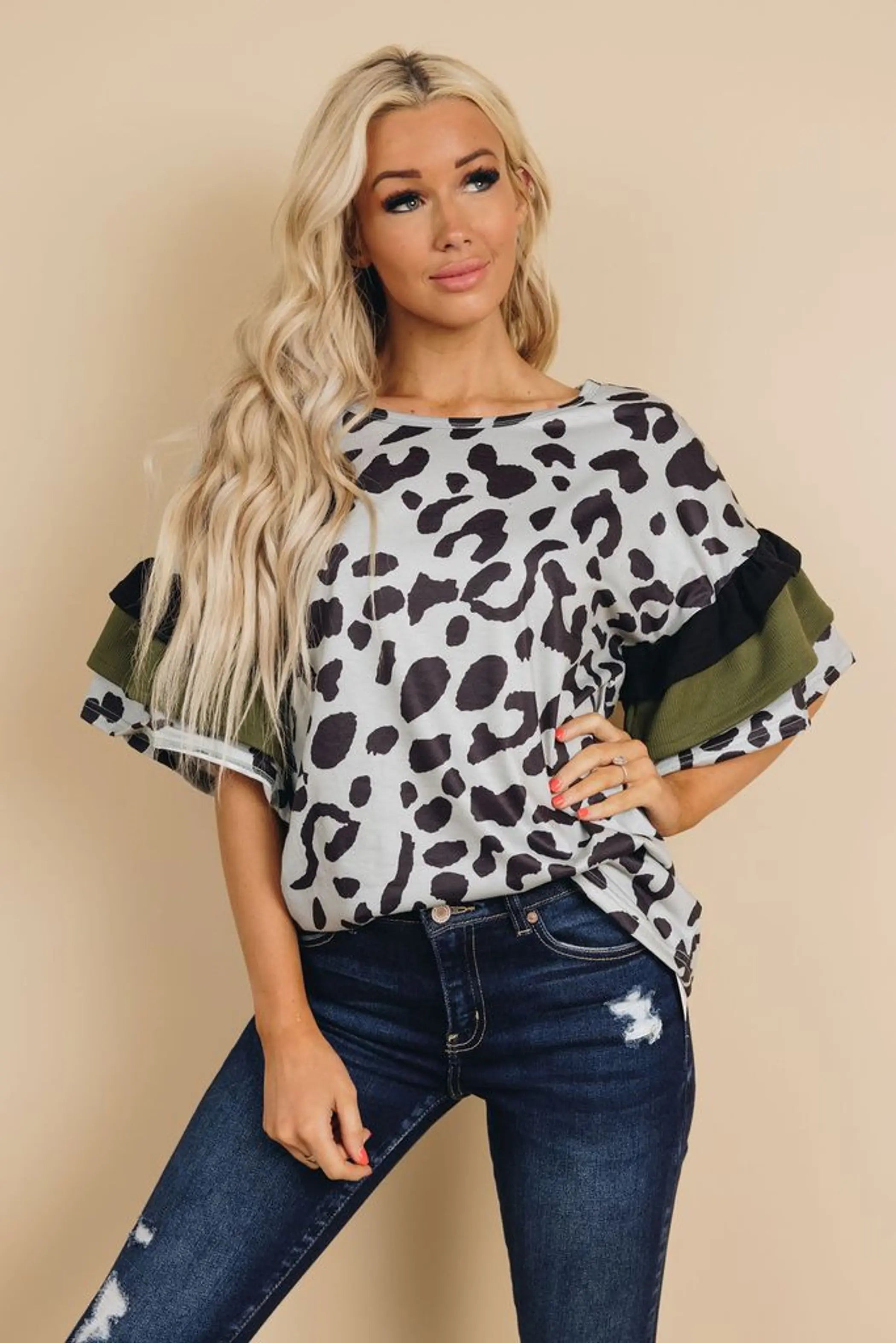 Patricia Leopard Ruffle Sleeve Top Stay Warm in Style