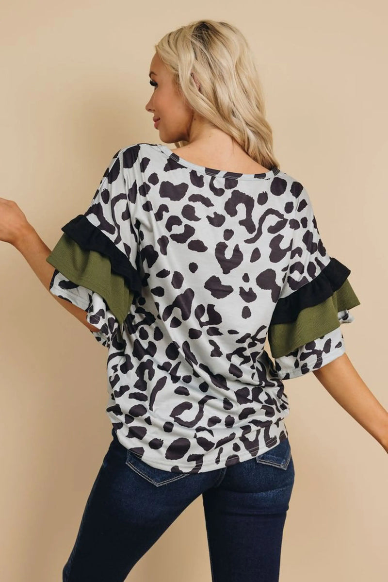 Patricia Leopard Ruffle Sleeve Top Stay Warm in Style