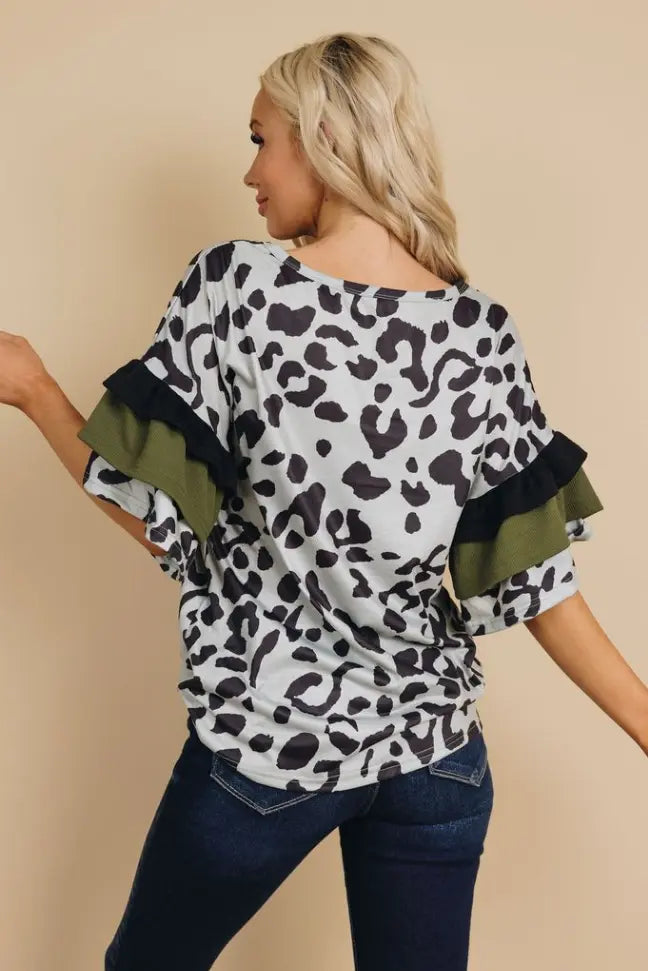 Patricia Leopard Ruffle Sleeve Top Stay Warm in Style