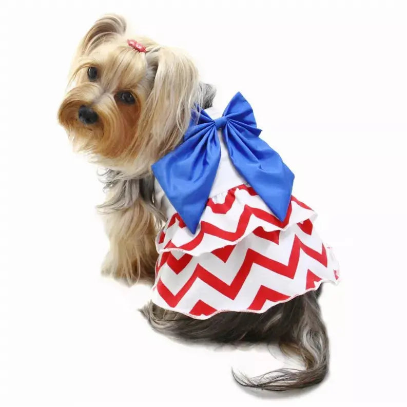 Patriotic Red/White/Blue Large Bow Sundress Klippo Pet