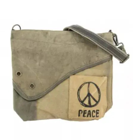 Peace Sign Recycled Military Tent Crossbody Vintage Addiction