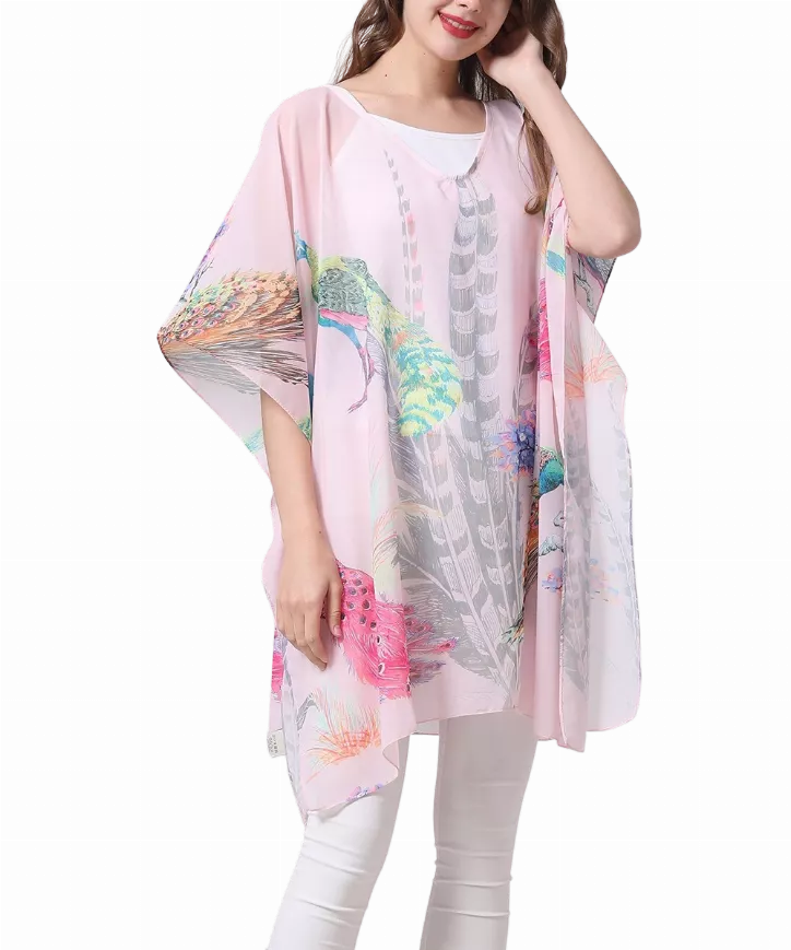 Peacock Feather V-Neck Floral Tunic JC Sunny Fashion