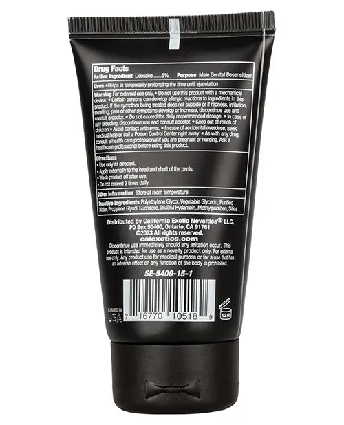 Black tube of male genital desensitizer with 5% lidocaine, 2.5 oz, designed for enhanced intimacy.