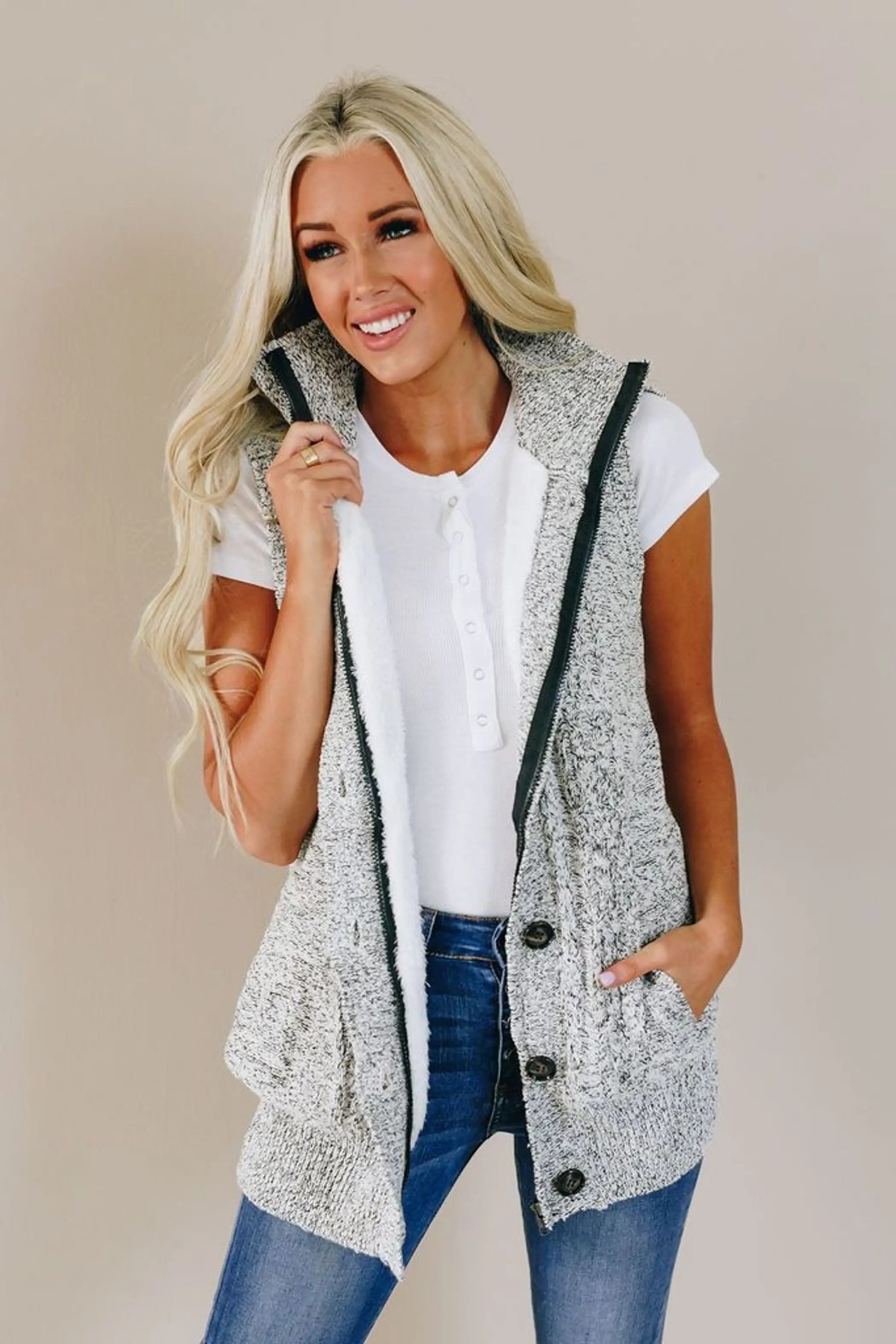 Peggy Knit Hooded Vest Stay Warm in Style