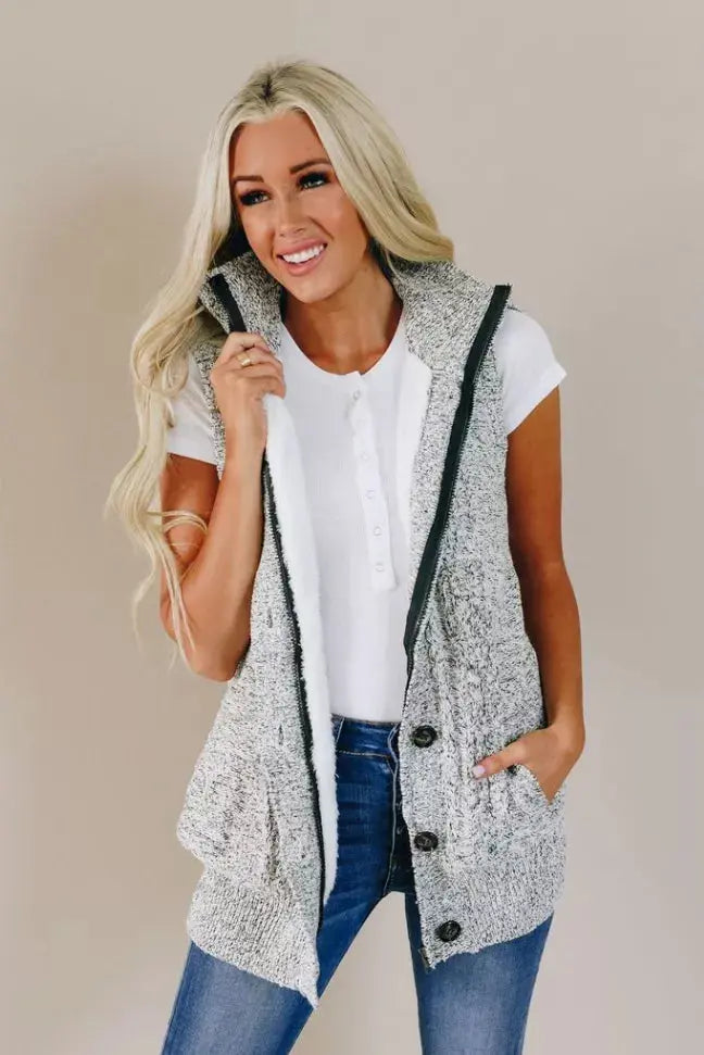 Peggy Knit Hooded Vest Stay Warm in Style