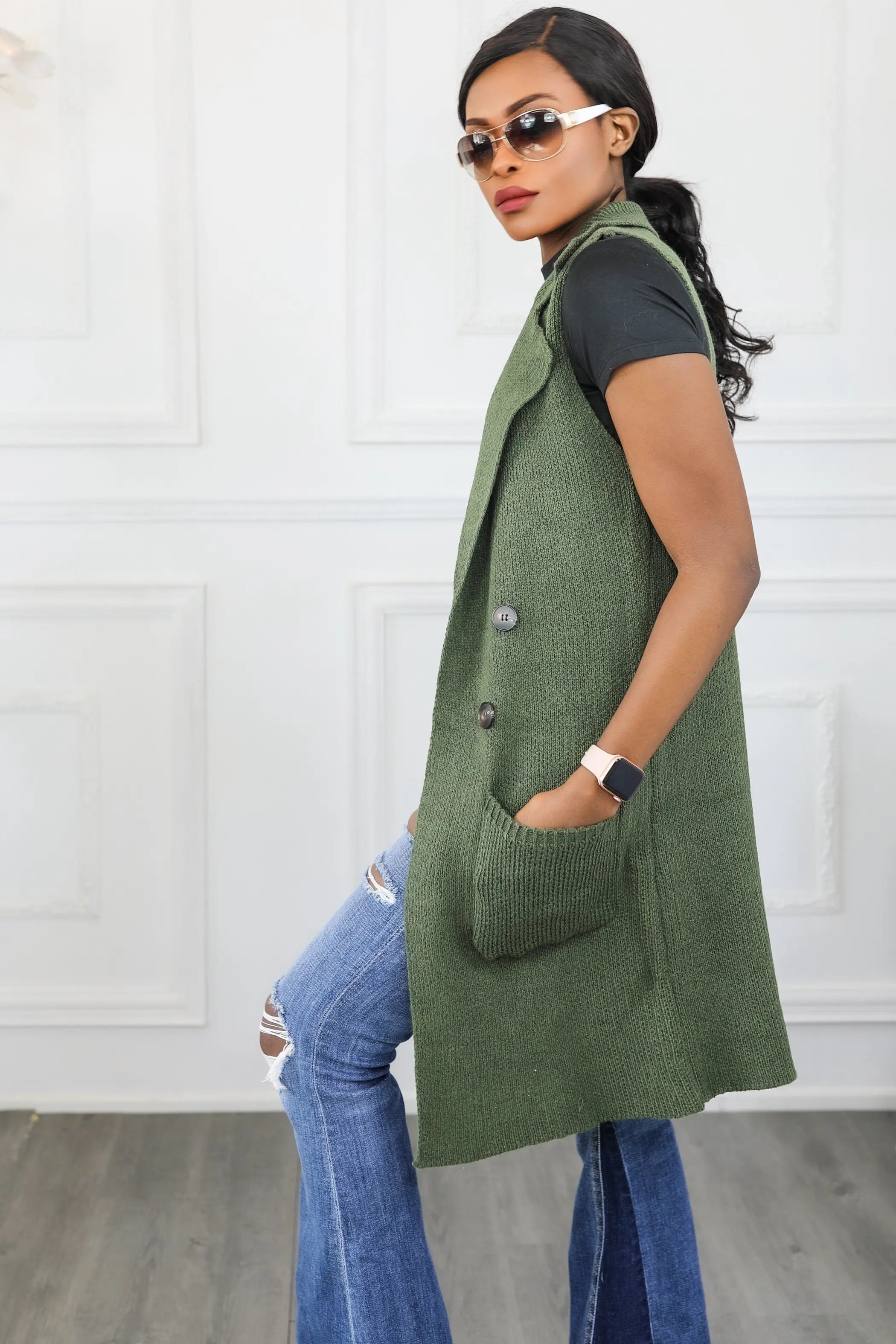 Perfect Vision Sleeveless Collar Sweater Vest SurelyMine