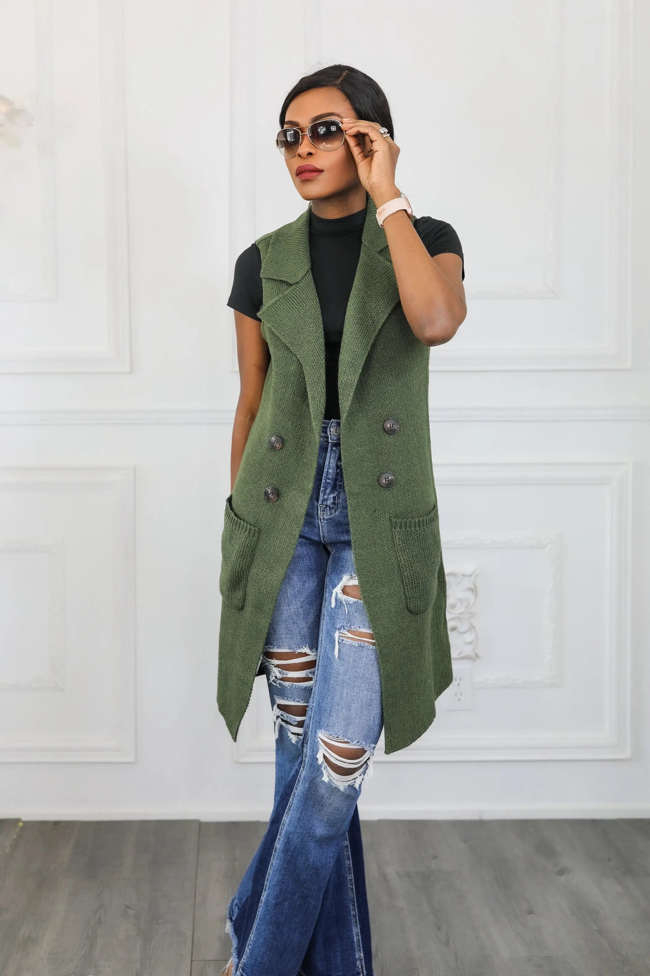 Perfect Vision Sleeveless Collar Sweater Vest SurelyMine