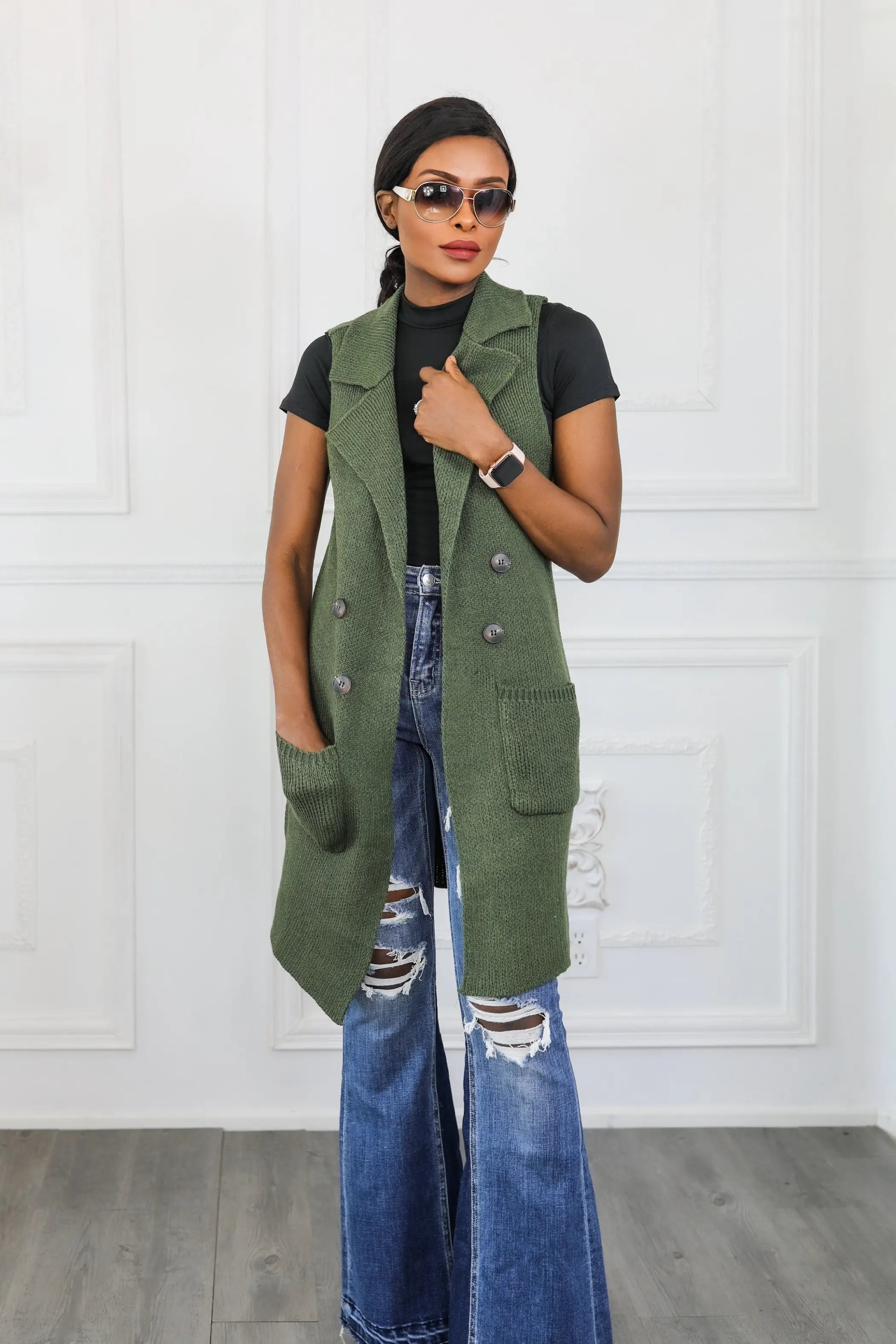 Perfect Vision Sleeveless Collar Sweater Vest SurelyMine